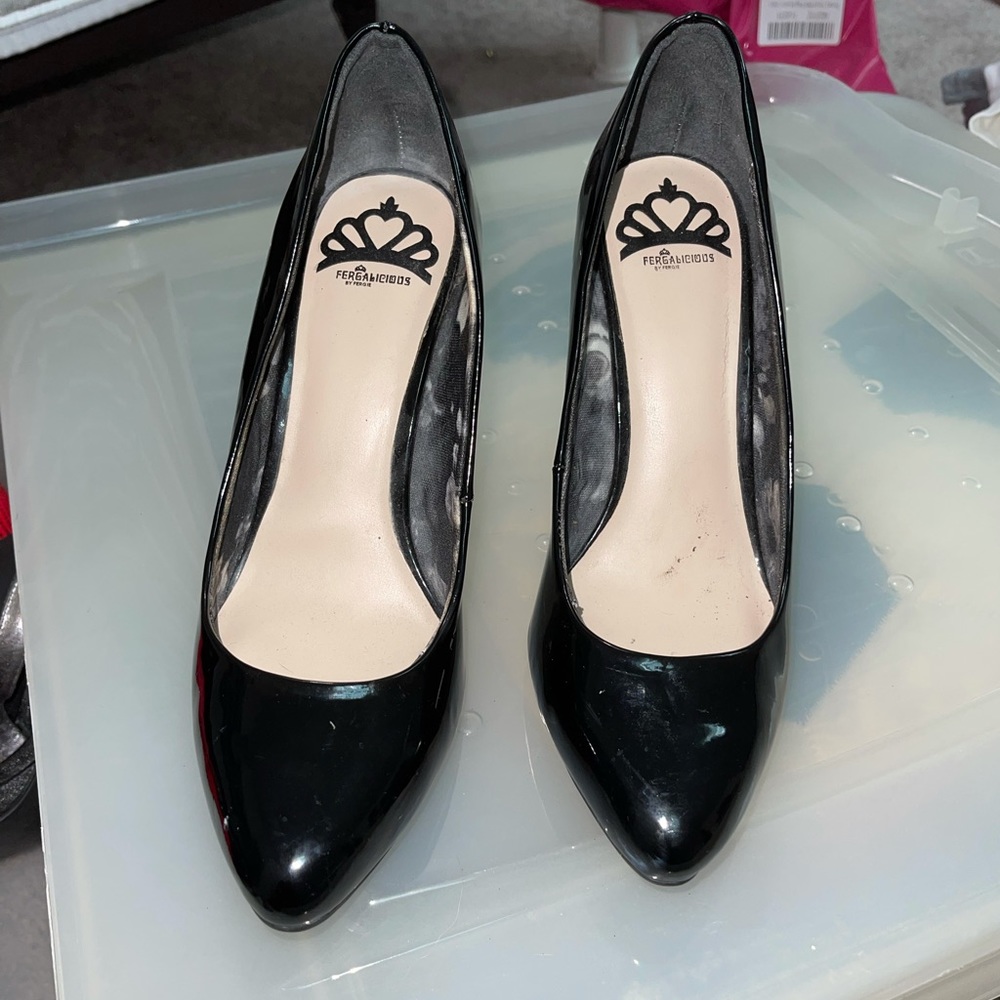 Black Shiny Fergalicious Pointed heel